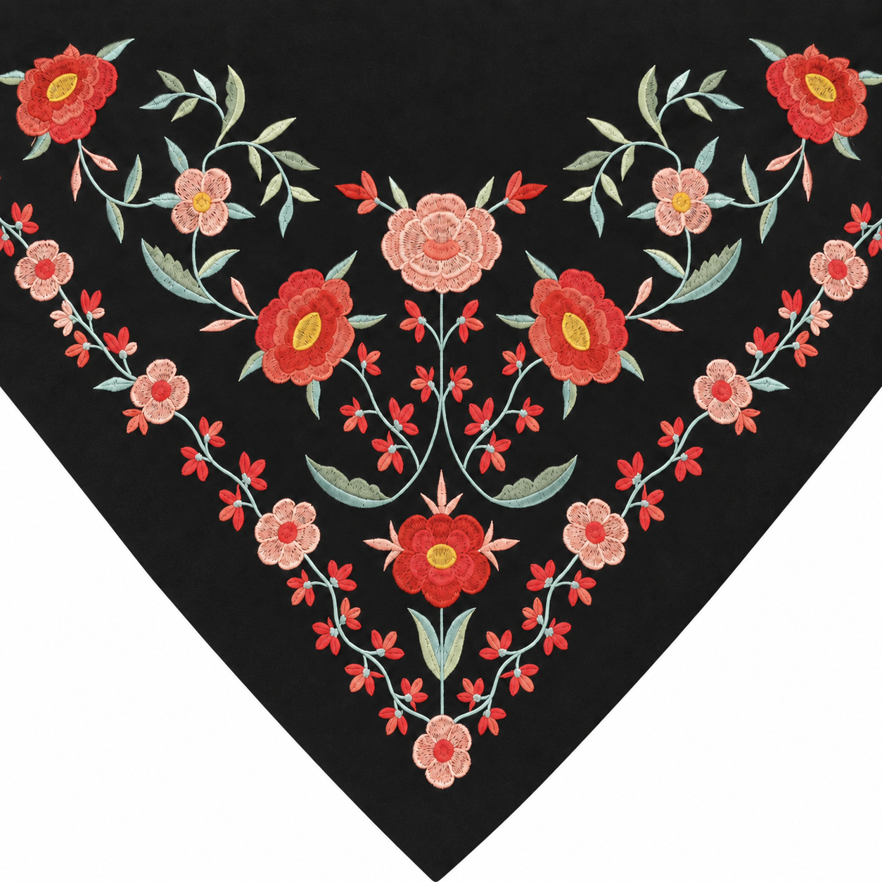 Mantón de flamenca negro bordado con flecos de seda · 75 × 75 cm