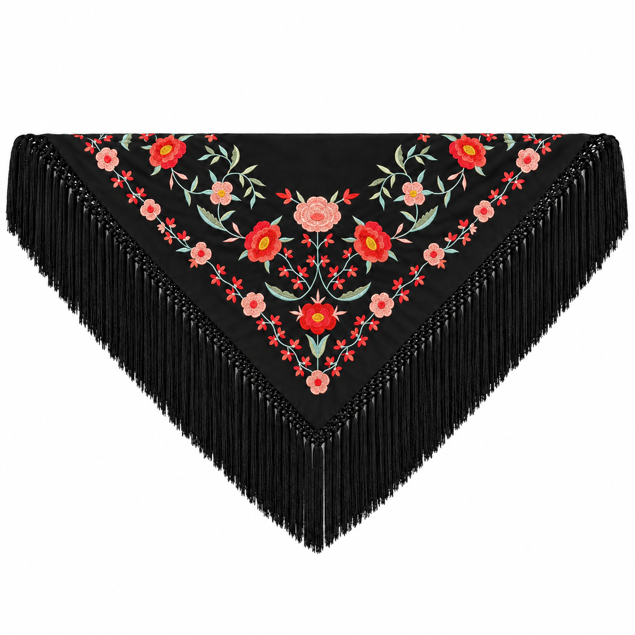 Mantón de flamenca negro bordado con flecos de seda · 75 × 75 cm 2