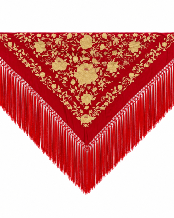 Mantón Alcázar Rojo bordado en Crudo Champán — Ana Faura