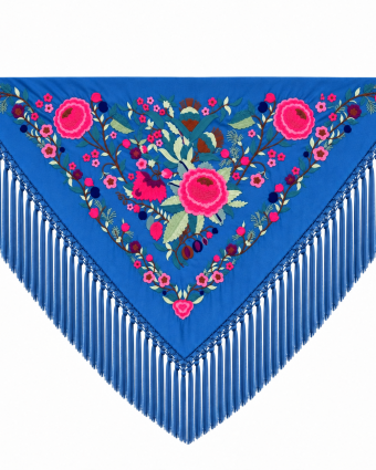 Mantón Sevilla Bordado Azul Ducado