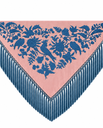 Mantón Sevilla Rosa Empolvado Bordado Azul