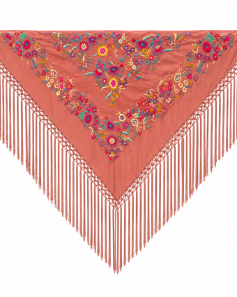 Mantón Paraíso de Cantillana Rosa Empolvado Bordado con Flores