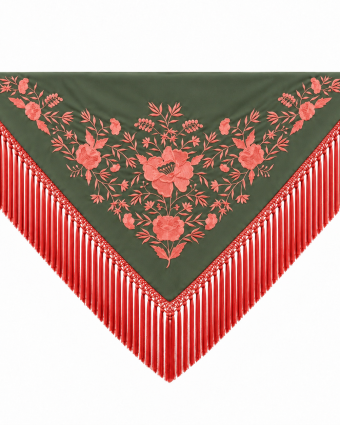 Mantón Maestranza Verde Oliva y Coral